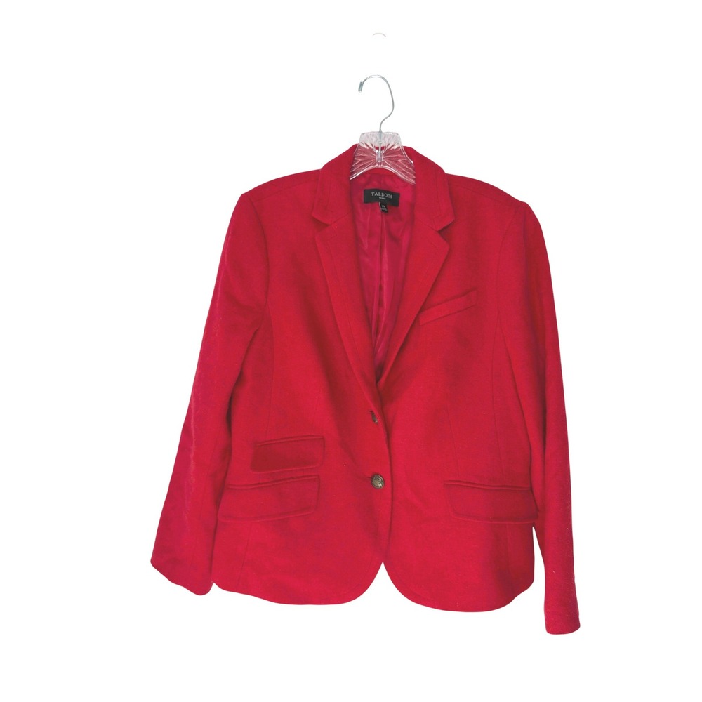 Talbots Plus Petite Blazer Red Wool Blend Preppy Office Work Career 14 Petite